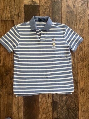 Polo Ralph Lauren Blue/White
Stripe Hemingway Bear
Custom Slim Fit Polo Shirt